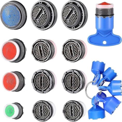 Lot de 12 aérateurs de robinet de rechange pour évier, avec 5 outils de démontage pour aérateurs de robinet (M16,5 18,5 21,5 24 mm)... (1/4)