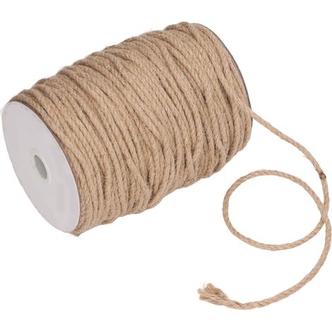 Corde en jute de chanvre naturelle à 3 brins de 4 mm, 100 m, idéale pour la décoration, les travaux manuels, le jardinage et le bricolage. (1/5)