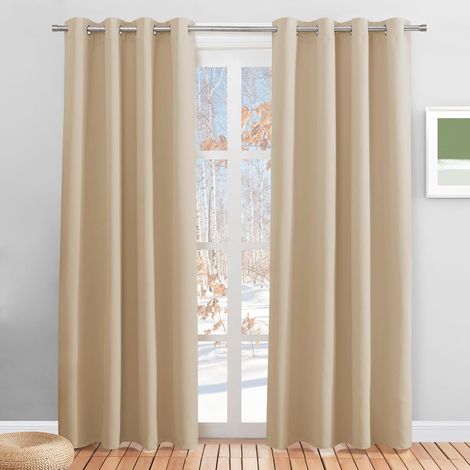 Cortina impermeable para exterior, aislante térmico, (Amarillo Beige, 2 PCS / 132 X 244 CM) cortina opaca a prueba de viento y protección UV para jardines, cenadores, pérgolas, balcones, terrazas (1/5)