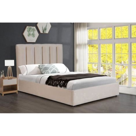 Lit avec coffre de rangement en velours Beige modèles LISA 140 X 190 CM (1/4)