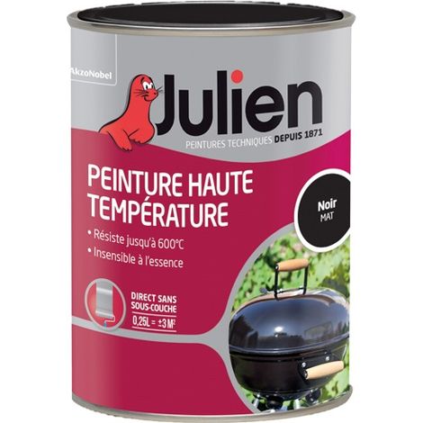 Peinture haute température mat 250ml noir mat – Résiste jusqu'à 600°C – Direct sans sous-couche – Antirouille pour métal – Julien