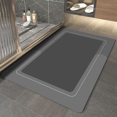 Diatomite bath mat - Absorbent, non-slip - 40x60 cm - Gray