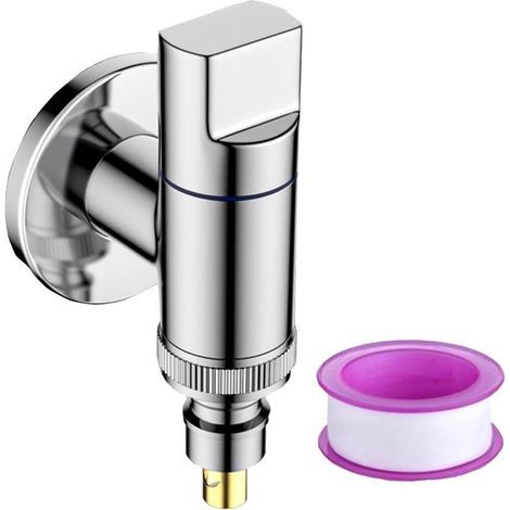 Robinet d'arrêt d'eau pour lave-linge - Raccordement pour lave-linge - Fixation murale compacte - G1/2 et G3/4 - Argent (1/5)