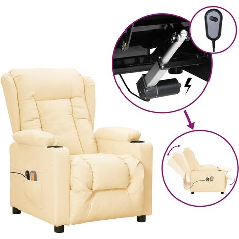 Fauteuil de massage inclinable électrique Fauteuil relax Crème Similicuir 94654 (1/5)