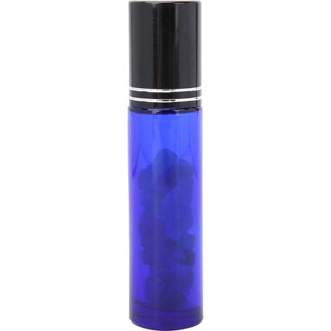 Flacon roll-on en verre de 10 ml contenant des pierres précieuses naturelles bleues, des perles fluorescentes et un flacon broyeur de pierres. (1/5)