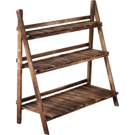 SCALETTA FIORIERA PORTAVASI DA GIARDINO A 3 RIPIANI IN LEGNO DI ABETE. 100X37X93CM (1/5)