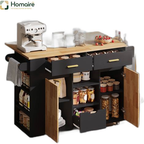 Küchenwagen schwarz MDF 120 x 71 x 90 cm HOMAIRE (1/5)