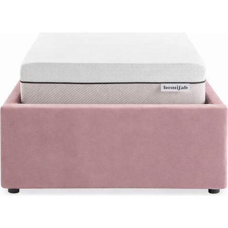 Ensemble Lit coffre adulte 90x190cm en velours rose avec sommier - Handy + Matelas ressorts ensachés - Spring Elite (1/5)