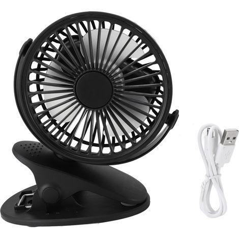 360° drehbarer Clip-Ventilator, 3 Geschwindigkeitsstufen, leise, USB-aufladbar, tragbar für Büro/Camping/Kinderwagen – Schwarz (1/5)
