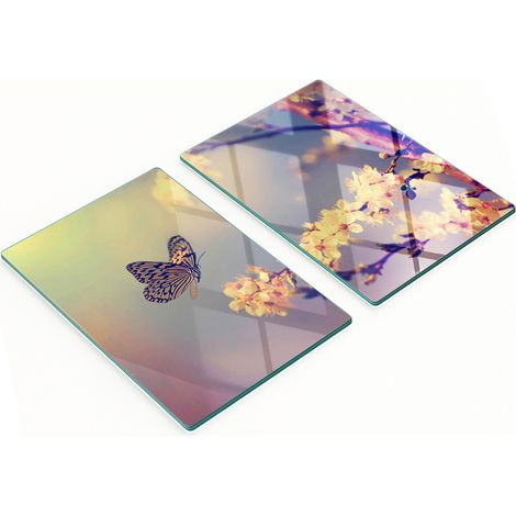 Tablas decorativas de cristal para cortar y servir, dise帽o de flor de cerezo, 2x40x52 cm.