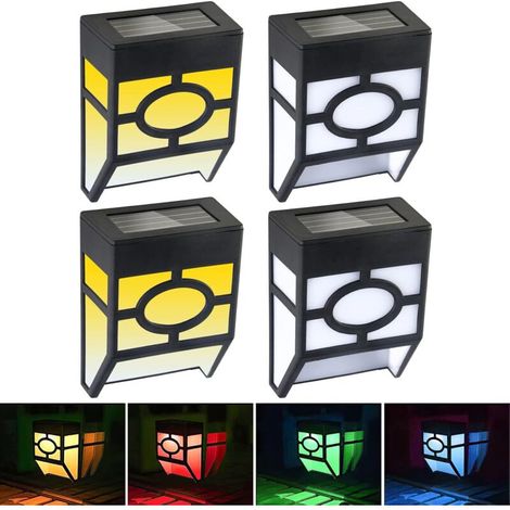 Solar Fence Lights Outdoor, LED Wall Lights, Waterproof Outdoor Lighting for Deck, Patio, Front Door, Stairs, Landscape, Yard and Walkway (4 Pack, Warm White + Colorful)