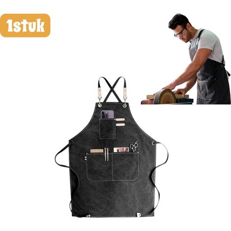 Tablier (1 pièce) - Toile robuste - Tablier de cuisine - Tablier de traiteur - Boucles réglables - Grande poche - Convient aux fleuristes, boulangers et salons de thé - Unisexe - Noir (1/5)