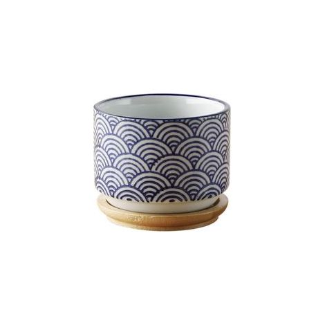 Pots en Céramique 10 x 10 x 7,5 cm pour Succulentes - JINFGERNE - Avec Drainage et Plateau en Bambou - Idéal pour Décoration Intérieure et Plantes Grasses