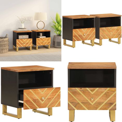 Tables de chevet 2 pcs marron et noir bois de manguier solide - Table De Chevet - Meuble De Chambre - Commode - Nuit - Bois Massif - Home & Living (1/5)