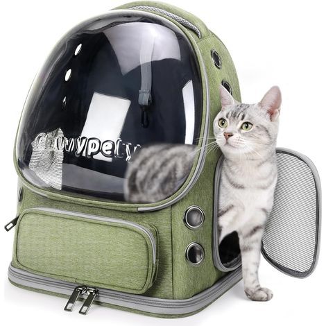 Sac à dos de transport respirant pour chat et petit chien jusqu'à 7 kg - Vert (1/5)