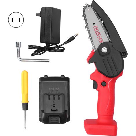 Mini tronçonneuse électrique rechargeable rouge haute puissance, outil de coupe d’arbres extérieur portable, prise US AC100-240V. (1/5)