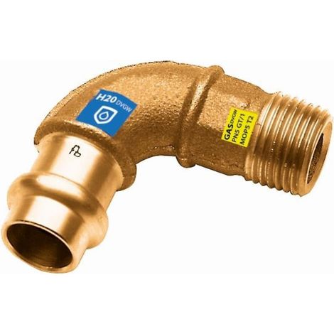 Raccord de compression en laiton rouge 1/2x15mm, 90°, combiné, Frabo DVGW