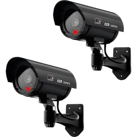 2 pièces Caméra virtuelle CCTV Fausse caméra de sécurité, Flash LED intérieur et extérieur, Noir (1/5)