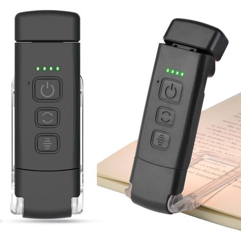 Lampe de lecture rechargeable, 3 modes couleur et 5 niveaux luminosité réglables, lampe à pince pour livre au lit, mini liseuse portable clip, cadeau pour lecteurs - Noir