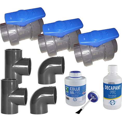 Kit by-pass 50 mm pour pompe à chaleur – 3 vannes et tuyau PVC renforcé – Régulation débit et entretien facilité – Compatible Poolex Silverline (1/2)