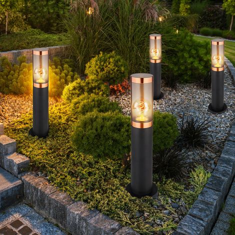 Stehlampe Sockelleuchte Balkon Standleuchte Außenbeleuchtung rauch Kupfer Außen Stehlampe, Edelstahl Kunststoff, 1x E27, DxH 7,6x45 cm, 4er Set