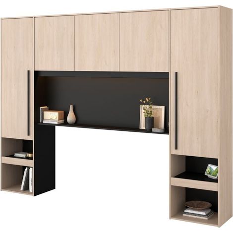 Cabecero Dormitorio Principal Puente John Color Roble Brooklyn y Negro Stipple 265x40x203 cm