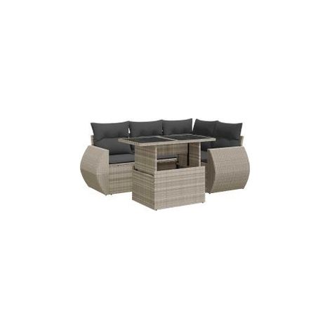 Salon de jardin 6 pcs avec coussins gris clair résine tressée (1/5)