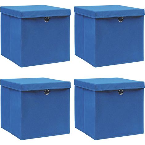 Boîtes de rangement avec couvercle 4 pcs Bleu 32x32x32 cm Tissu