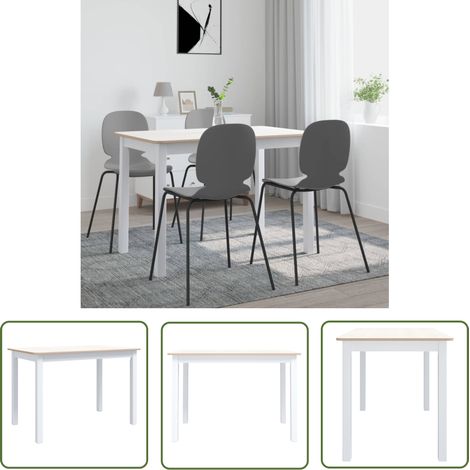 The Living Store Esstisch Weiß und Braun 114x71x75 cm Massivholz Gummibaum - Esstisch - Holzmöbel - Esszimmertisch - Küchentisch - VidaXL (1/5)