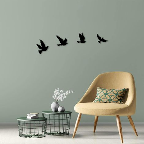 Décoration murale en métal noir – oiseaux en vol (lot de 4) (1/5)