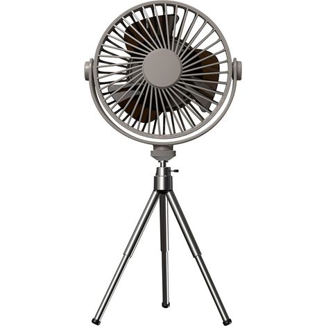 Ventilateur trépied d'extérieur à trois vitesses de ventilation, batterie au lithium intégrée de 2000 mAh, gris, version de base.