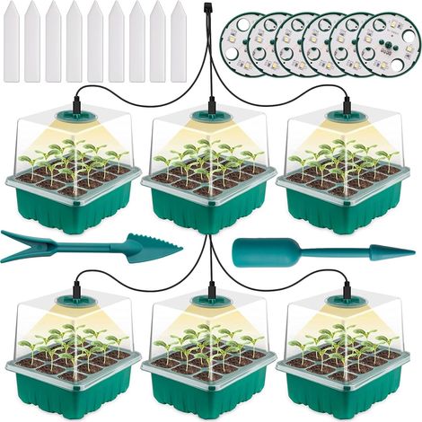 6 Pièces Bacs à Semis, Mini Serre pour Semis, Serre Intérieure Pépinière Boîte Propagateur Jardin, pour La Germination, Croissance en Serre (1/5)