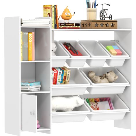 AIYAPLAY Toy Storage Unit with 8 Removable Bins, Storage Shelves, Cabinet