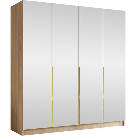Armario Closico Navor III, Luminoso madera + Dorado, 215x200x58cm, Puertas de armario: Con bisagras, Número de estantes: 0