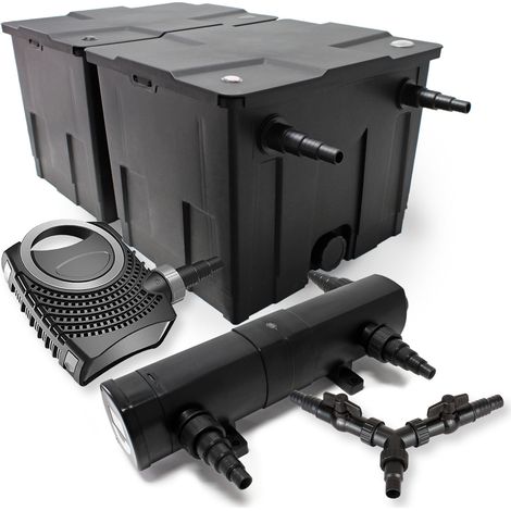 SunSun Komplettset: CBF-350B Teichfilter bis 60000 L Teichfilteranlage als Durchlauffilter, CTF-8000 SuperECO Teichpumpe 8000l/h 70W, CUV-224 Teichklärer UVC Klärer mit 24W, Y-Verteiler