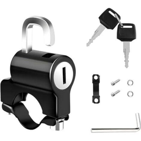 Ohleats Verrou antivol pour casque de moto et de vélo avec deux clés, montage sur guidon - Verrou de sécurité inviolable - Accessoires de moto (noir) (1/5)