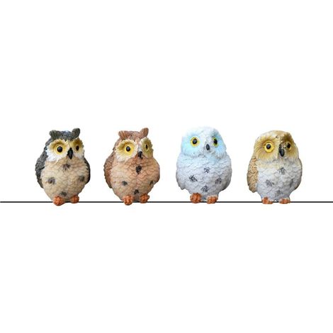 Figurine Hibou - Résine - Décoration Micro-paysage - Collection Intérieure Extérieure - Lot de 4 (1/4)