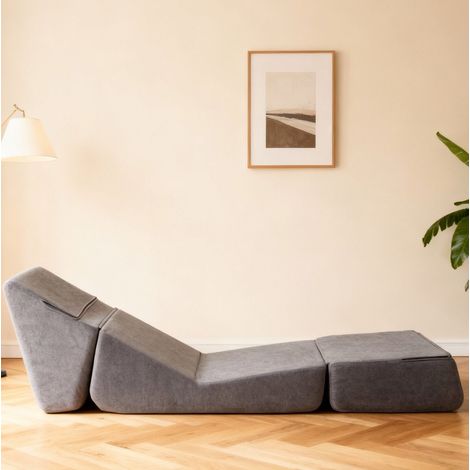 Canapé-lit pliable 182,5x81x51,5 cm gris 3 positions en tissu et mousse, sans montage MEUBLIV (1/5)