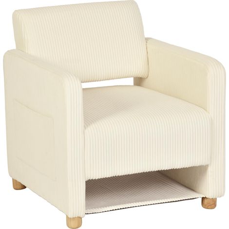 Fauteuil de Salon Canapé 1 Place Rembourré avec Assise Large, Chaise de Loisirs avec Accoudoirs, en Velours Côtelé, Pieds en Bois Massif, Beige (1/5)