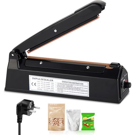 Machine À Sceller À Chaud 200 mm, Thermoscelleuse Machine, Scelleuse Thermique, Scelleuse De Sacs En Plastique, Impulse Heat Sealer, 3 mm Largeur d'étanchéité, Contrôle de température à 8 niveaux (1/5)