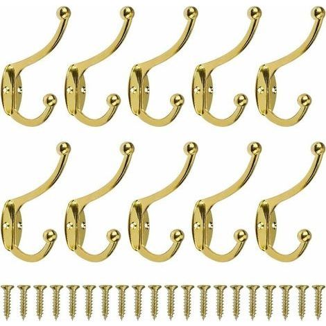 10pcs Rétro Crochet Patère Porte Manteau Mural Vintage Crochet de Porte Métal pour Salle de Bain Cuisine Chambre Entrée Or - Doré (1/4)