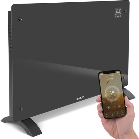 Glasplatten-Konvektorheizgerät – 2000W - 24m2 – Manuelle und WLAN-Steuerung – Einstellbarer Thermostat und Timer – Grau