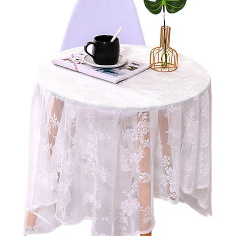 Nappe ronde en dentelle crochetée, Ø 140 cm, blanche, motif roses vintage, pour mariage, fête et décoration de table (1/5)