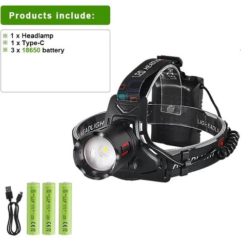 Lampe frontale LED ultra-puissante (batterie 18650) Super lumineuse 4000M, rechargeable, pour la pêche et la chasse. (1/5)