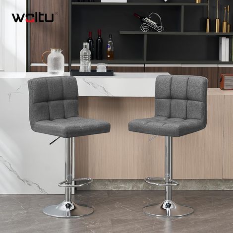 WOLTU Juego de 2 Taburete de Bar Taburete de Altura Ajustable 93-114 cm Taburete Lino Silla de Cocina Tasburete Alto para Cocina Bar Comedor Gris Oscuro (1/5)