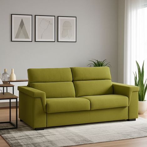 Divano Fisso 2 Posti Flaibano, Sfoderabile, Idrorepellente Made in Italy, Lavabile, 205x95x100h cm Verde (1/4)