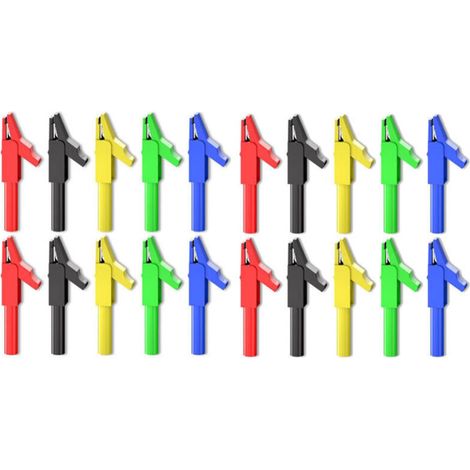 Pinces Crocodile Isolées 4 mm 20 Pièces 300 V 15 A Cinq Couleurs pour Tests Électriques Multimètre (1/3)
