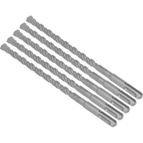Lot de 5 forets à percussion à pointe carbure, 2 goujures, pour brique et béton, 210 mm, 10 mm / 0,39 po (1/5)