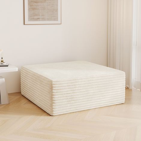 Pouf modulaire compressé en Velours Côtelé Beige,Repose-pied,101x101x44cm - Salon