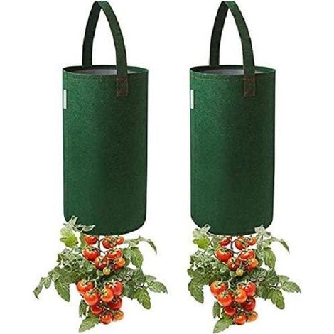 2 Porte-tomates suspendu pour cultiver herbes et fleurs, pot de fleurs, sac à tomates, Vert